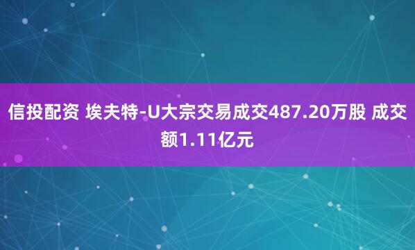 信投配资 埃夫特-U大宗交易成交487.20万股 成交额1.11亿元
